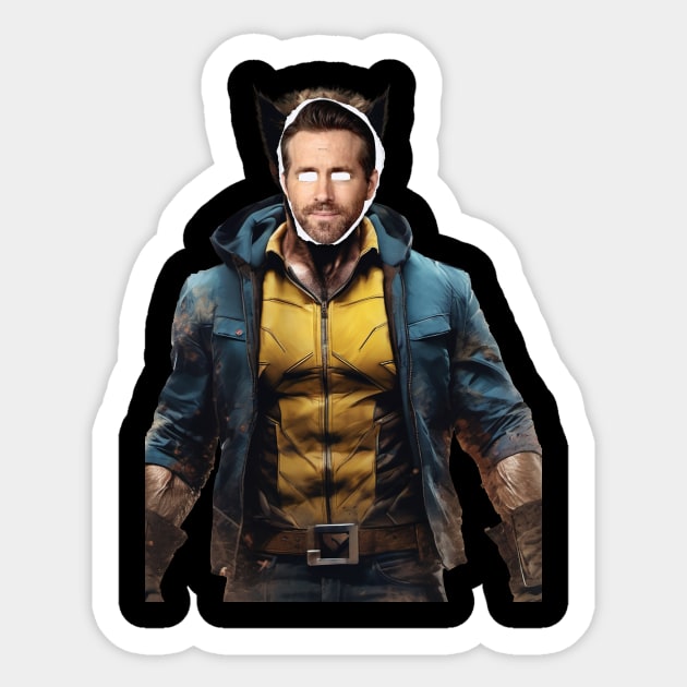 Wolverine wearing Ryan Reynolds face Sticker by AriesThreads